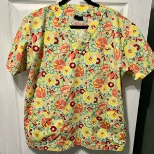 Bright yellow and green scrub top